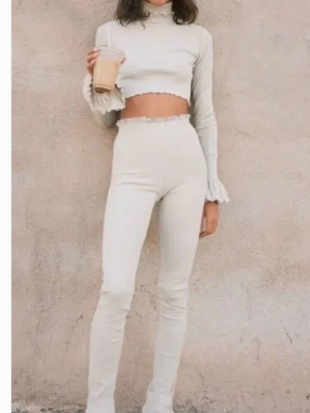 The Line by K Cream Ribbed High-Waist Skinny Pants AND Matching Top